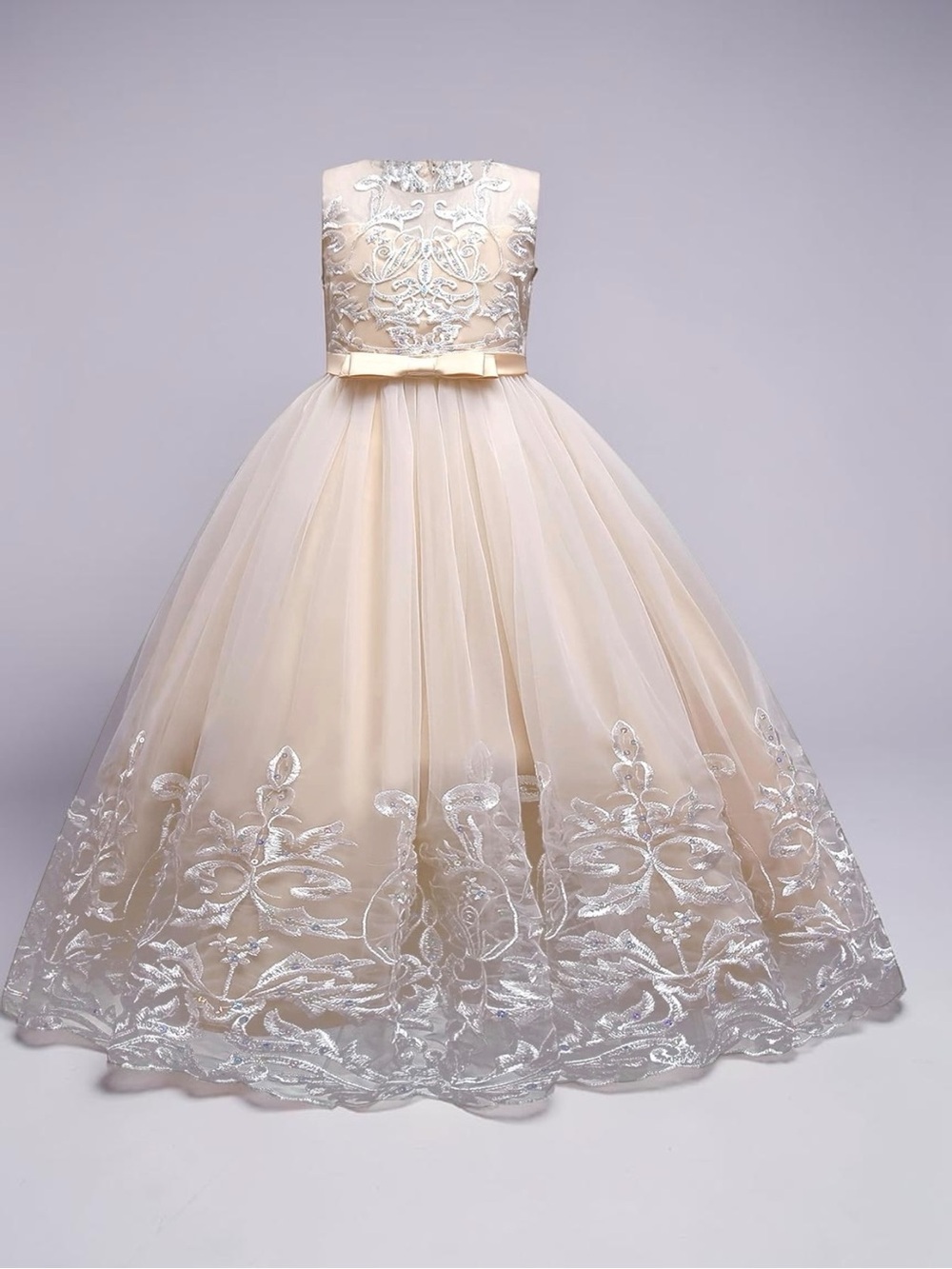 Champion Blend Lace Appliqué Formal Tulle Dress for Girls